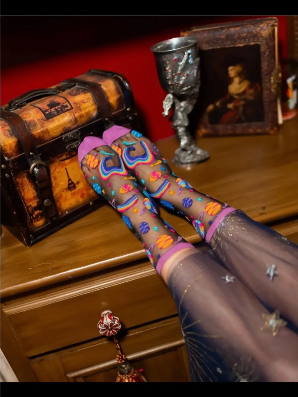 Sheer Pop Art Planet Ankle Socks - Black Sheer. No offers.